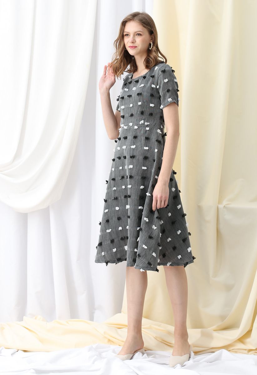 3D Cotton Dots Embellished Midi Dress