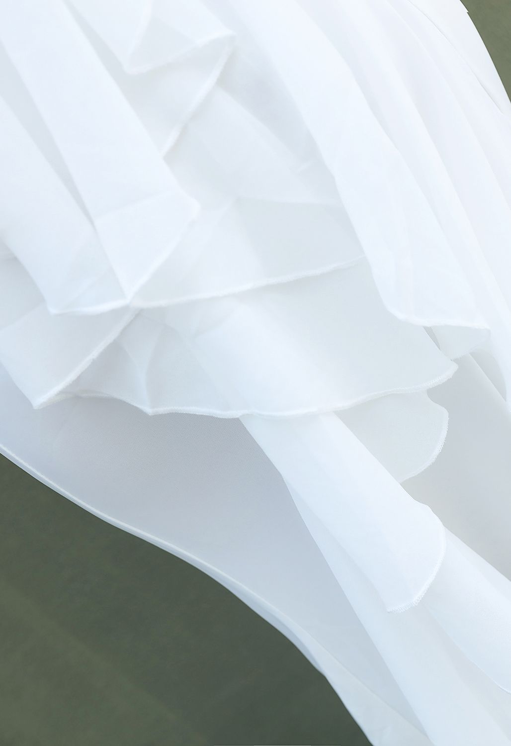 Open Back Cascade Ruffle Sleeveless Gown in White