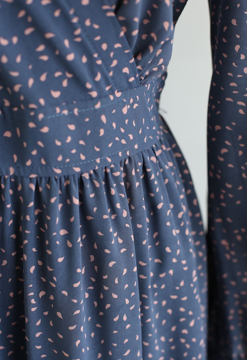 Spots Printed Ruffle Wrap Maxi Dress in Blue