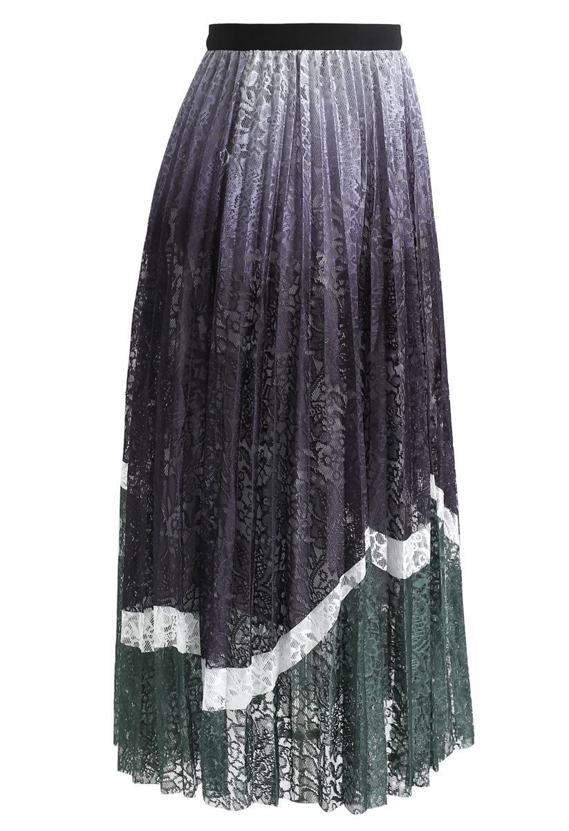 Lightweight Colored Floral Mesh Skirt in Dark Green