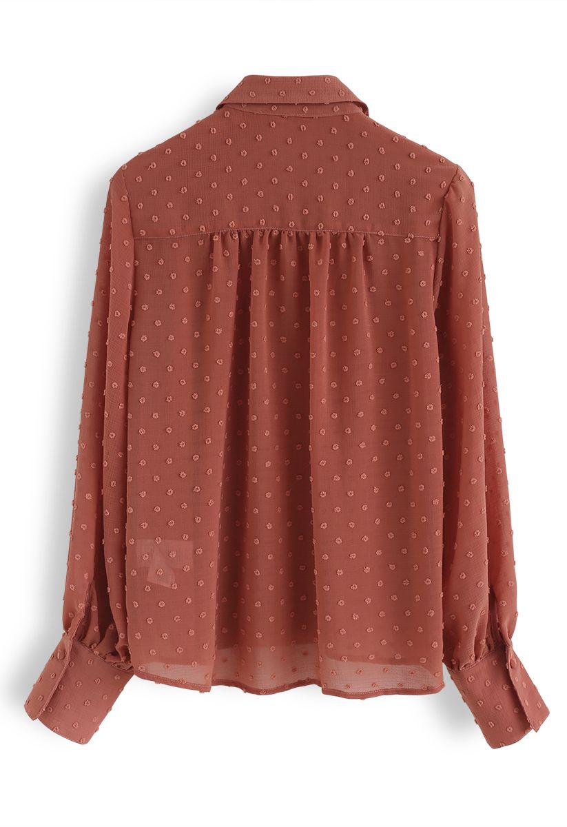 Flock Dots Button Front Hi-Lo Shirt in Coral