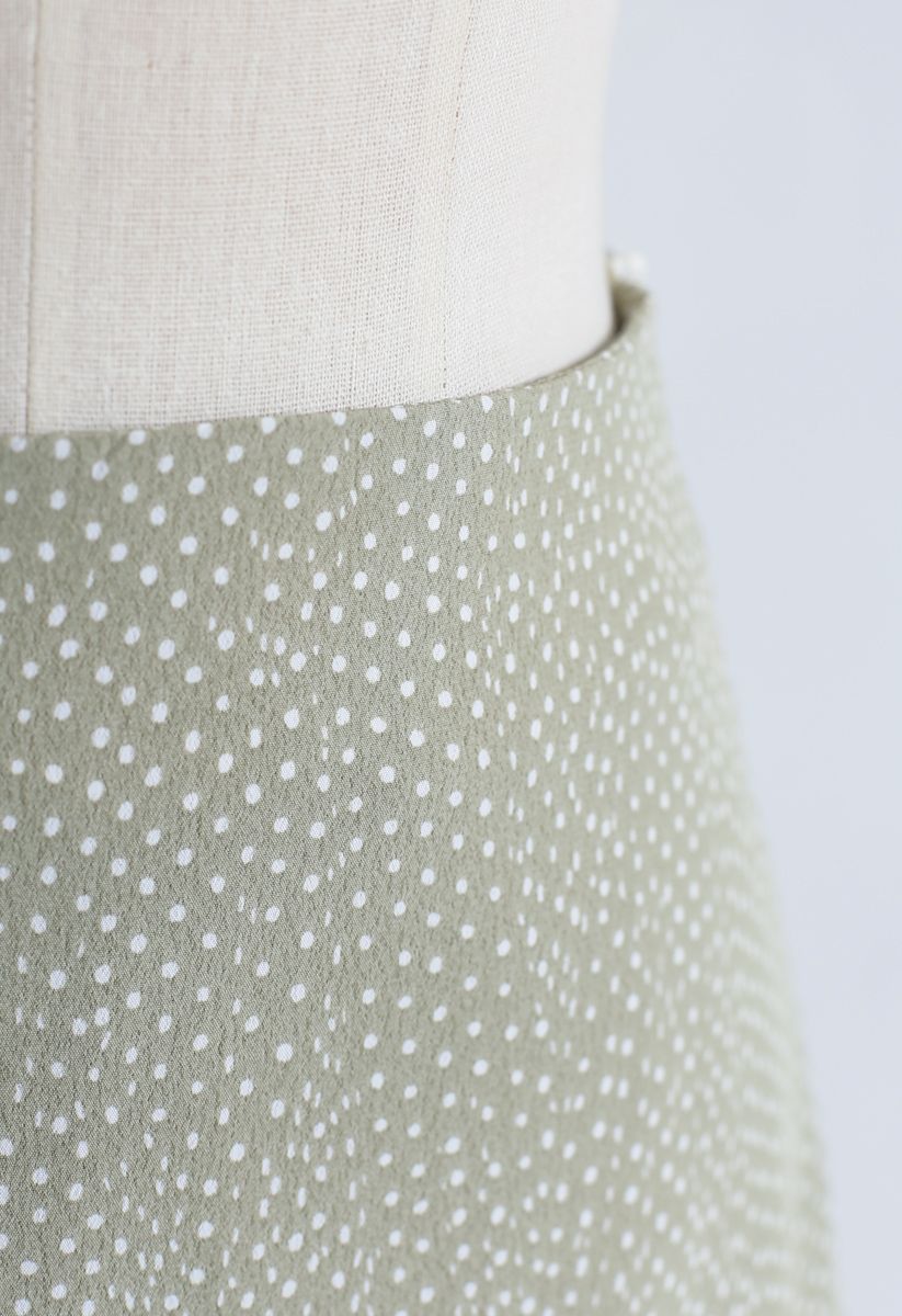 A-Line Polka Dots Chiffon Skirt in Moss Green