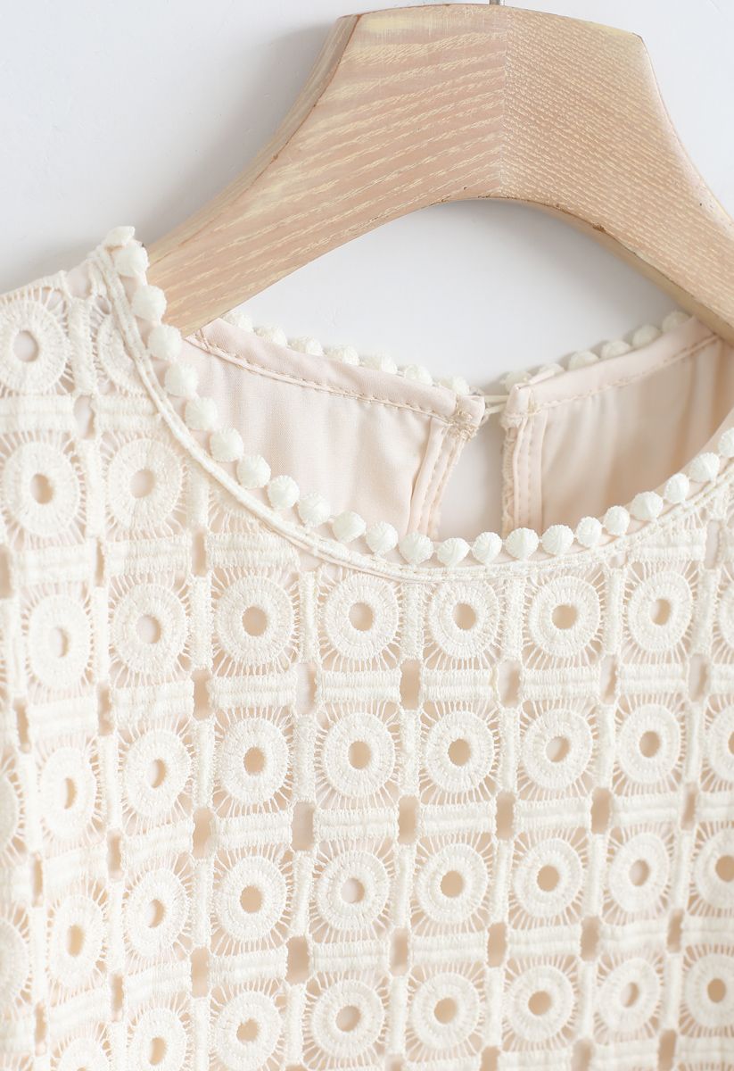 Full Circle Crochet Puff Sleeves Top in Cream