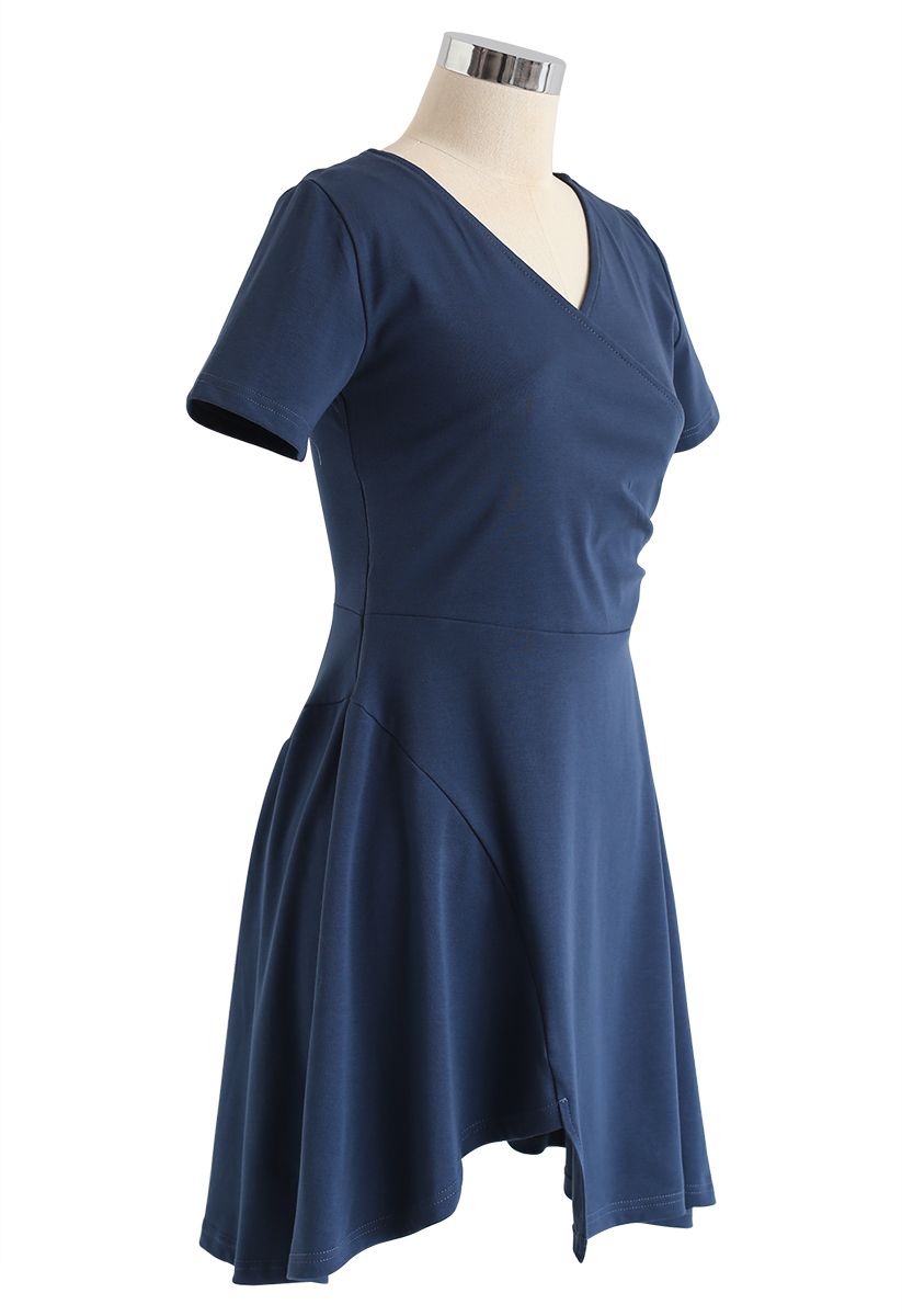 Wrapped Skater Dress in Dusty Blue