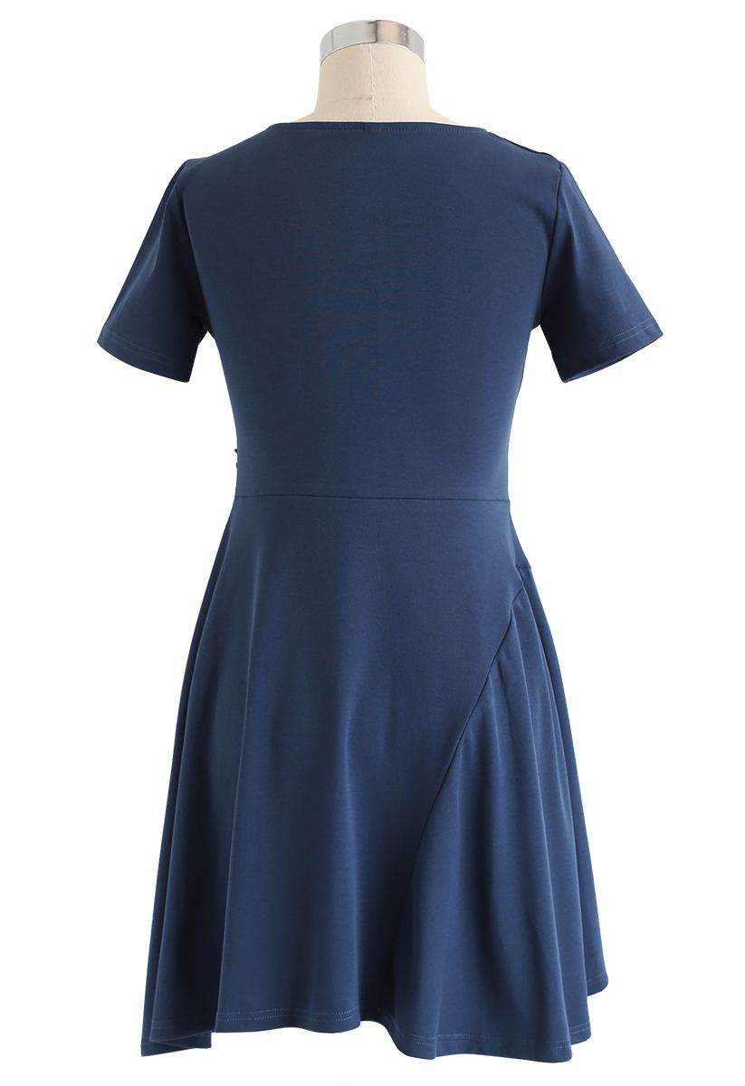 Wrapped Skater Dress in Dusty Blue