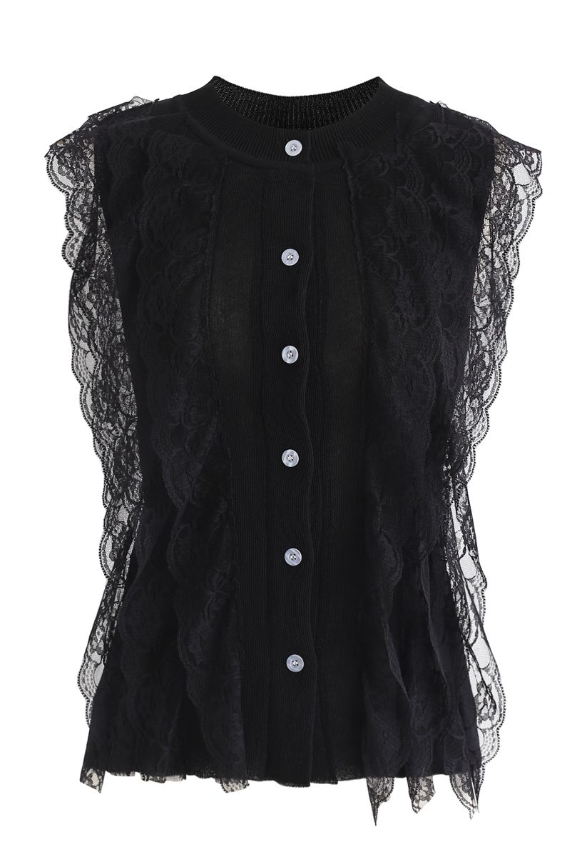 Lace Button Down Sleeveless Knit Top in Black - Retro, Indie and Unique ...