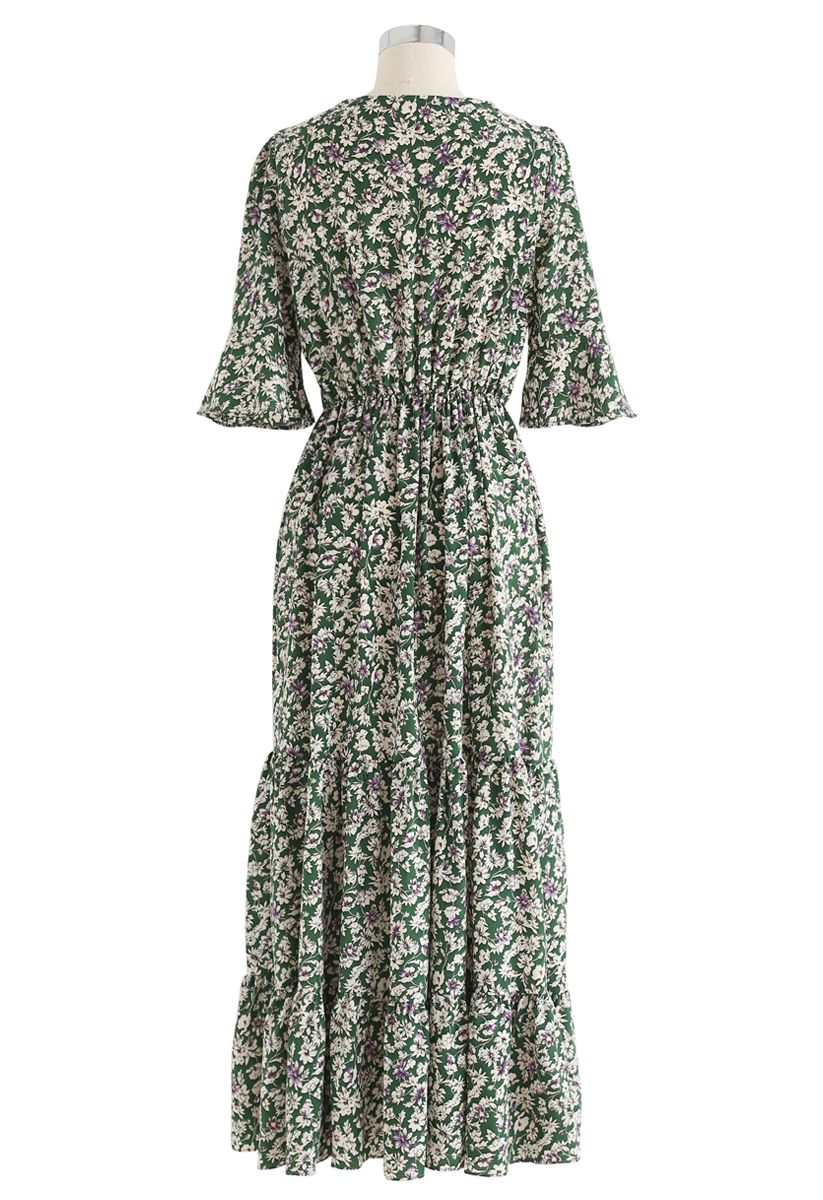 Wildflower Flare Sleeves Wrapped Maxi Dress in Green