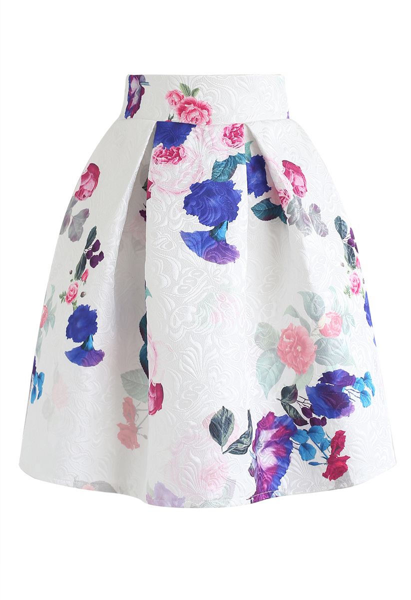 Baroque Rose Jacquard Pleated Skirt