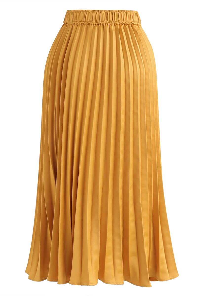 Color-Block Satin Pleated Midi Skirt