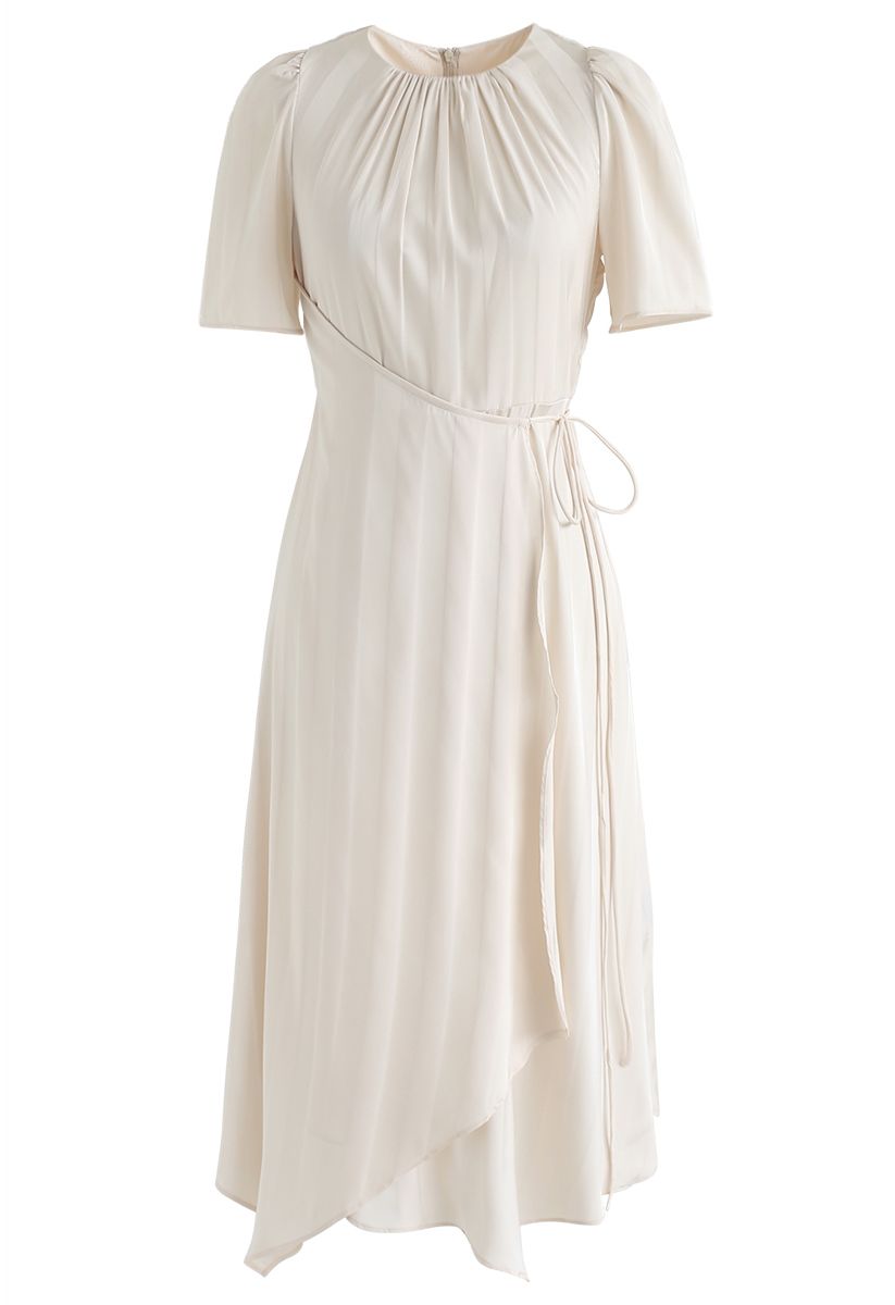 Subtle Stripe Asymmetric Dress in Cream