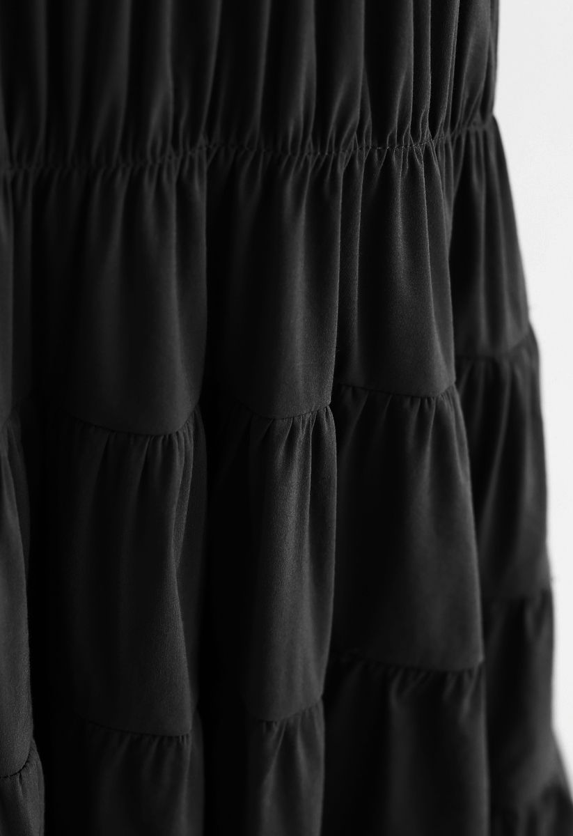 Bowknot Pleated Halter Dress in Black