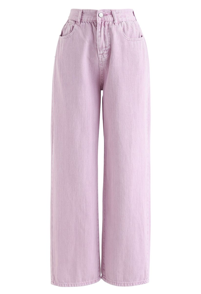 Wide-Leg Cropped Jeans in Taffy Pink