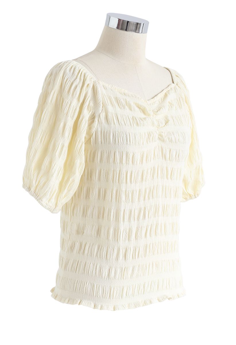 Square Neck Shirred Top in Yellow
