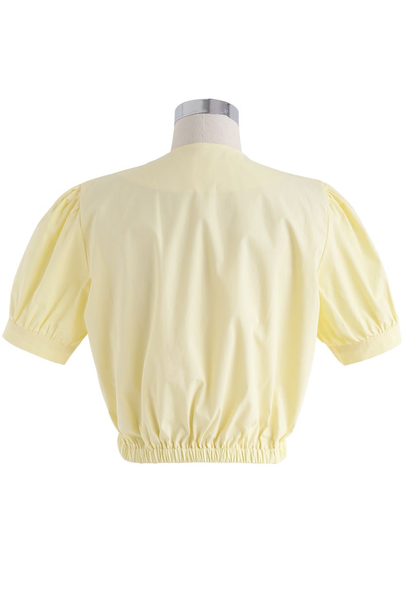 Twist Front V-Neck Cropped Top in Yellow