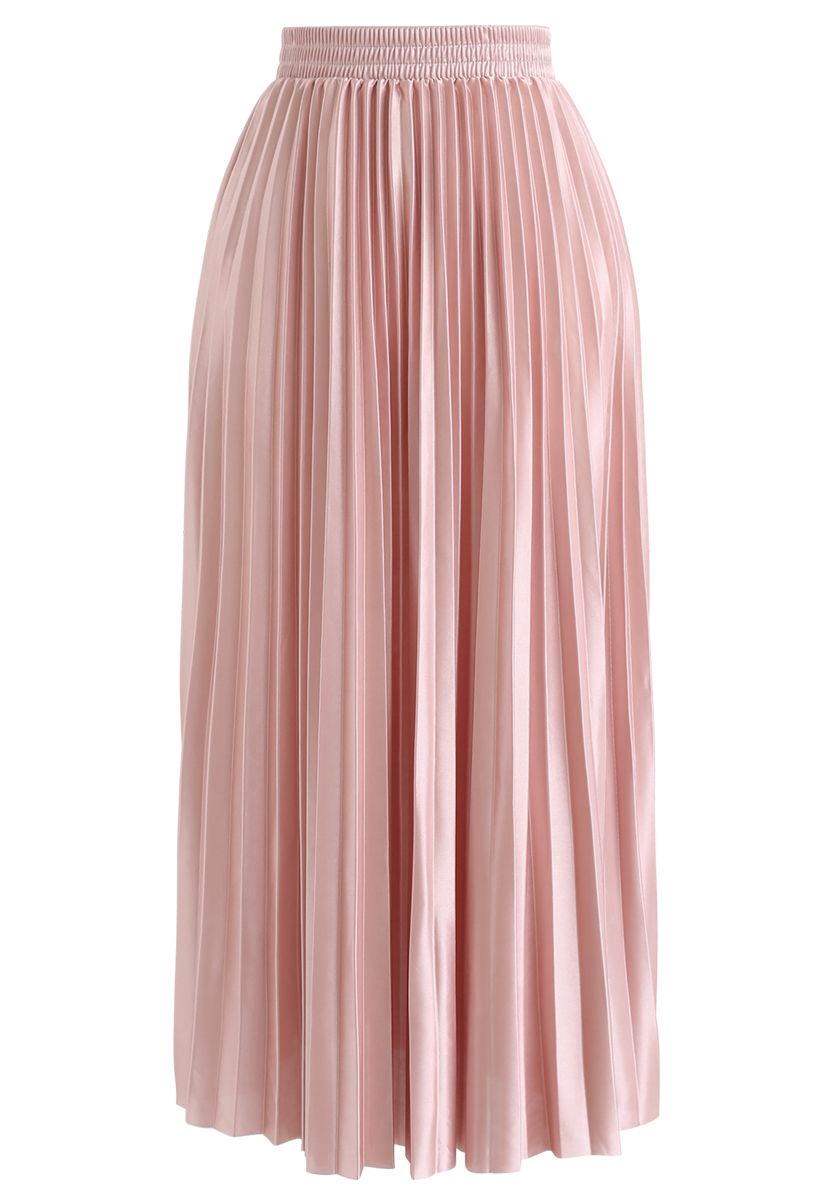 Full Pleated Midi Skirt in Peach - Retro, Indie and Unique Fashion