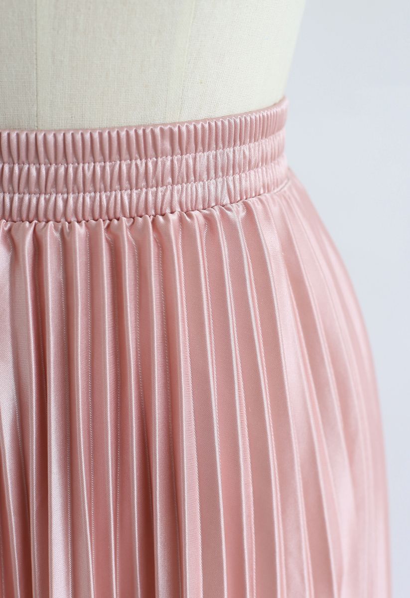 Full Pleated Midi Skirt in Peach