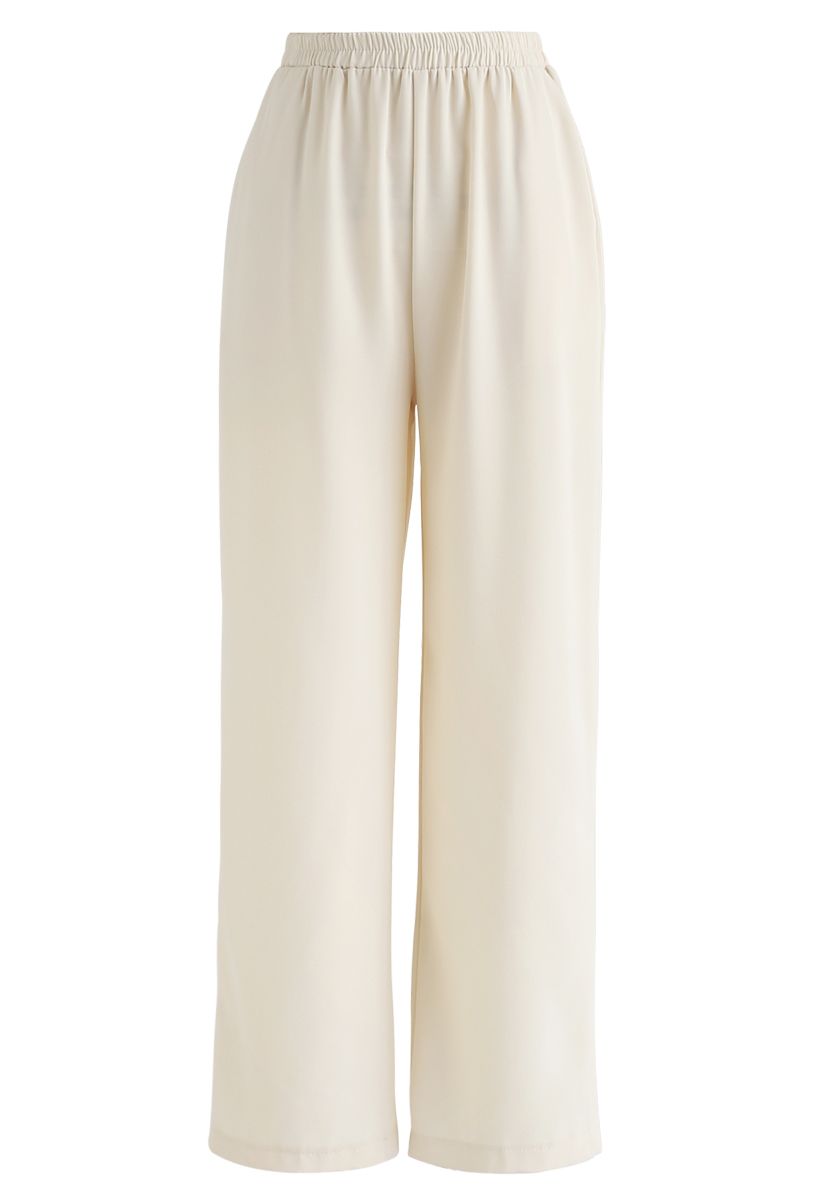 Adjustable Cami Tank Top and Wide-Leg Crop Pants Set in Cream