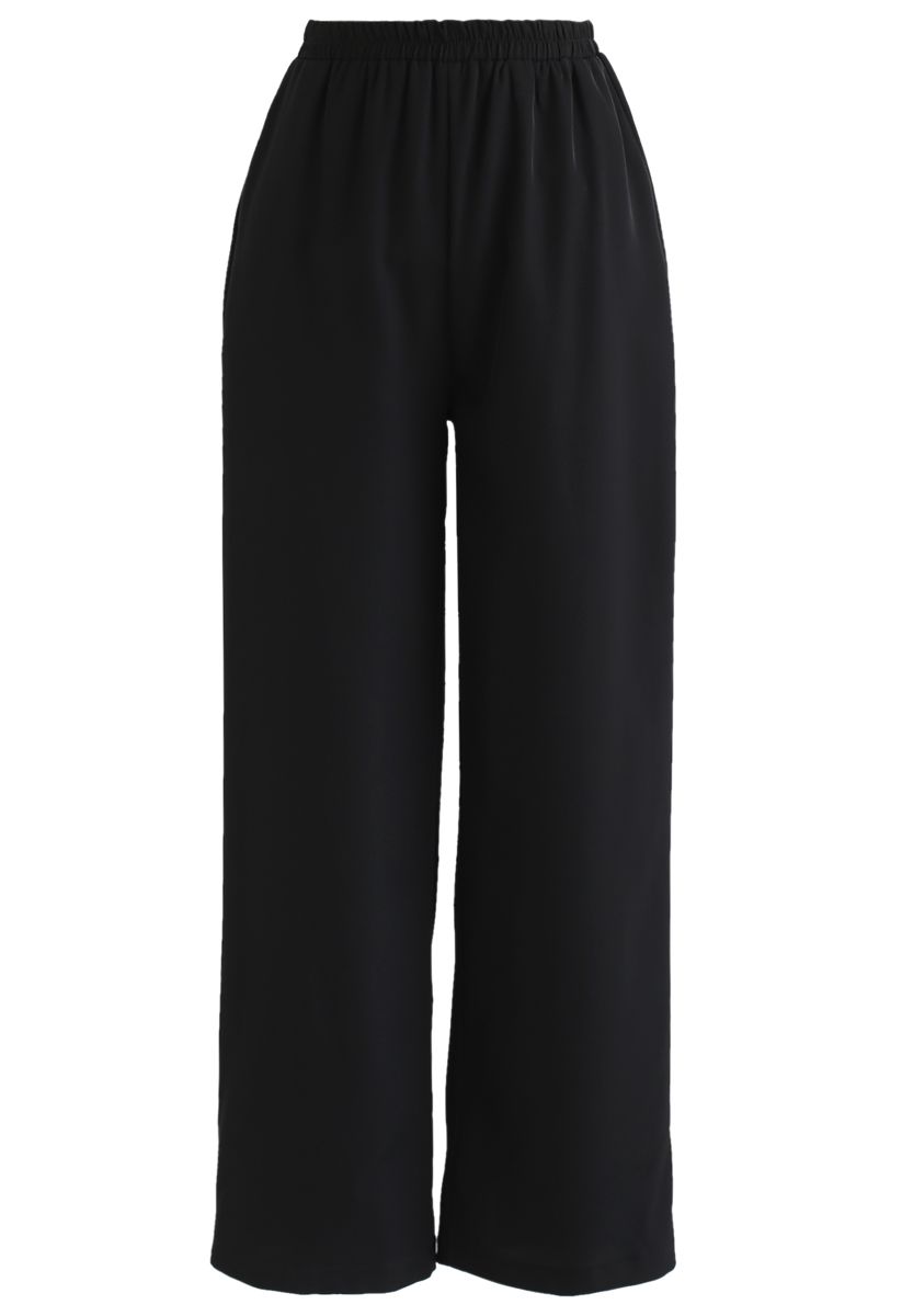 Adjustable Cami Tank Top and Wide-Leg Crop Pants Set in Black