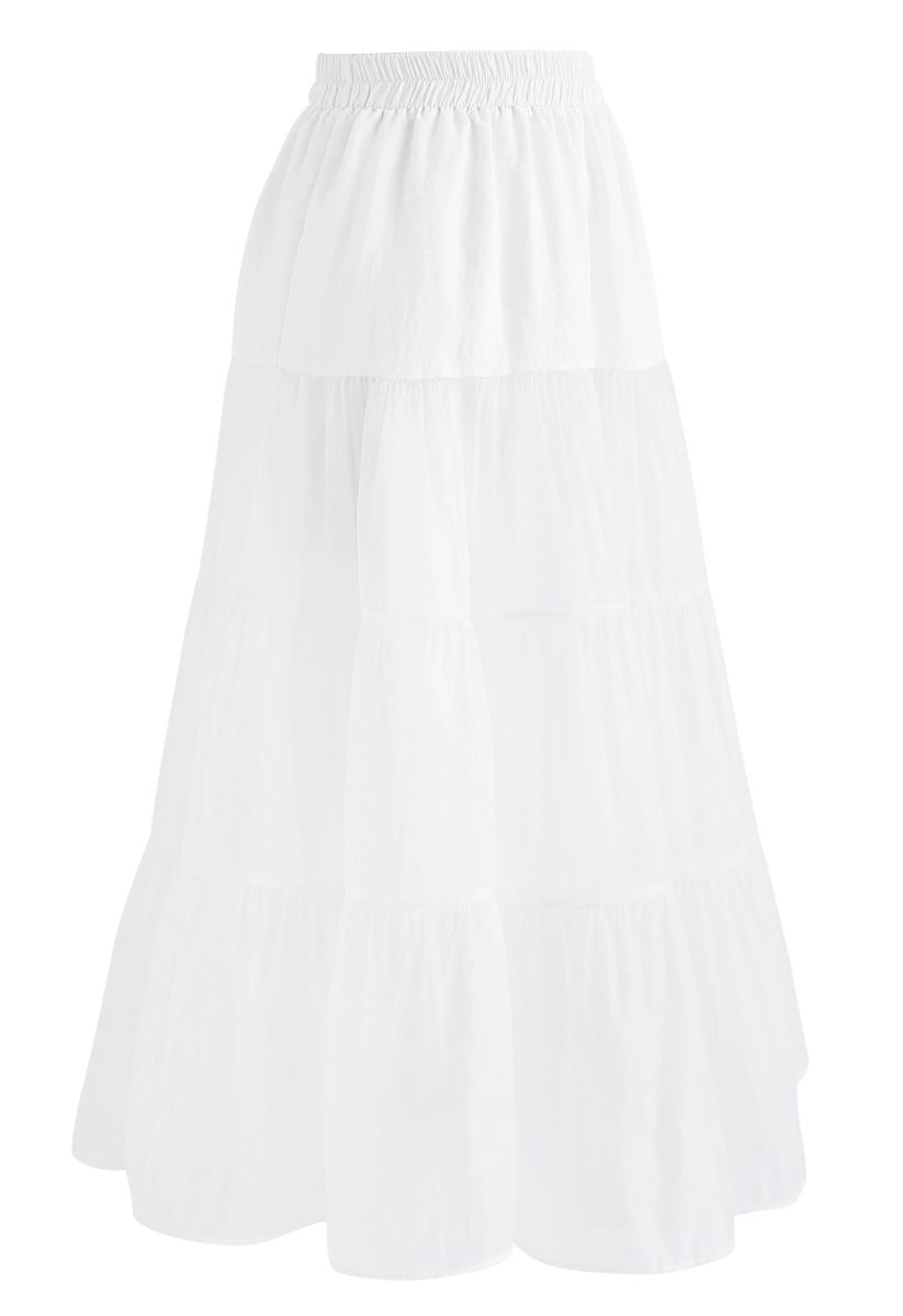 Lightweight Organza Midi Skirt in White