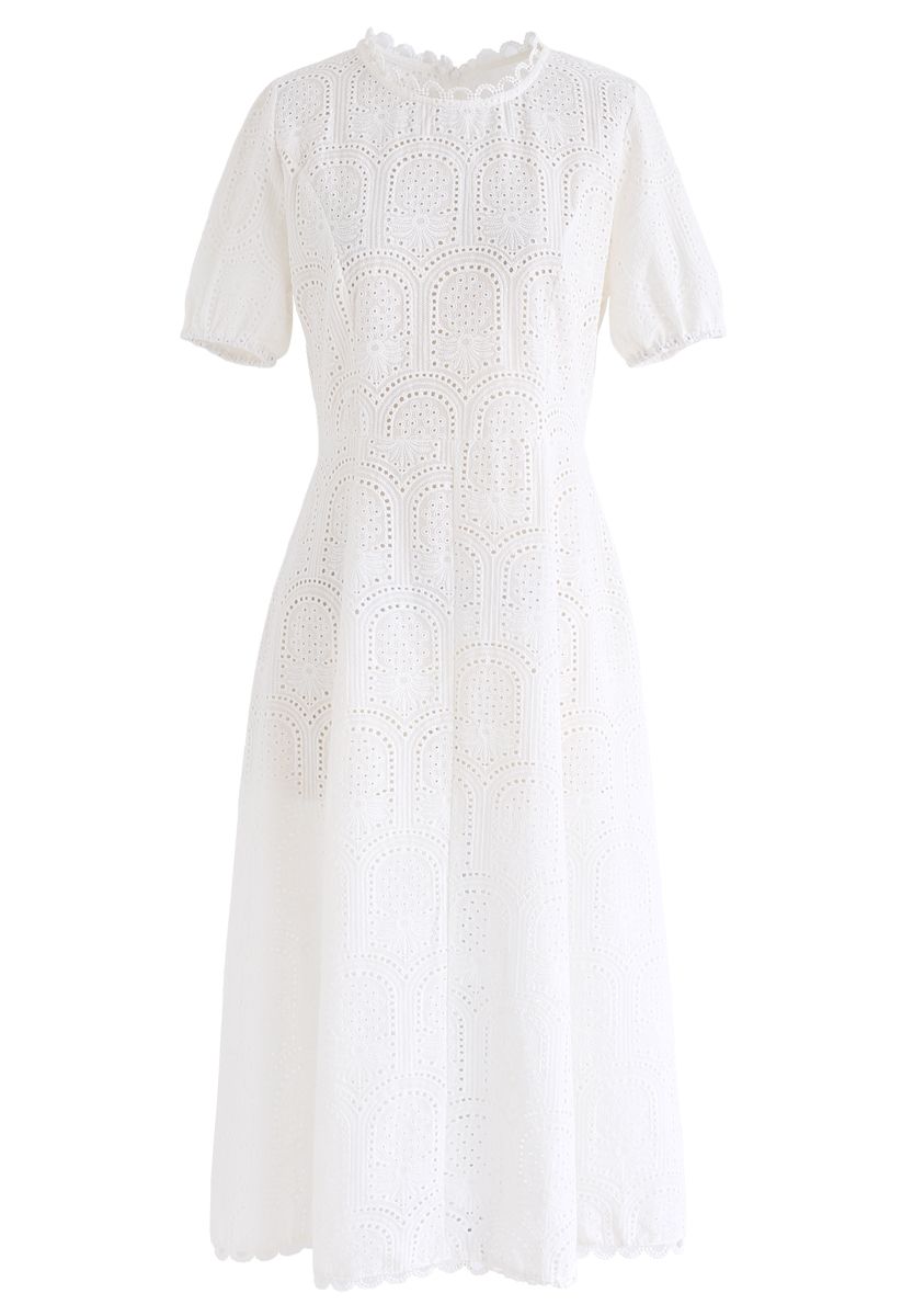 Inverted Tracery Eyelet Embroidered Midi Dress