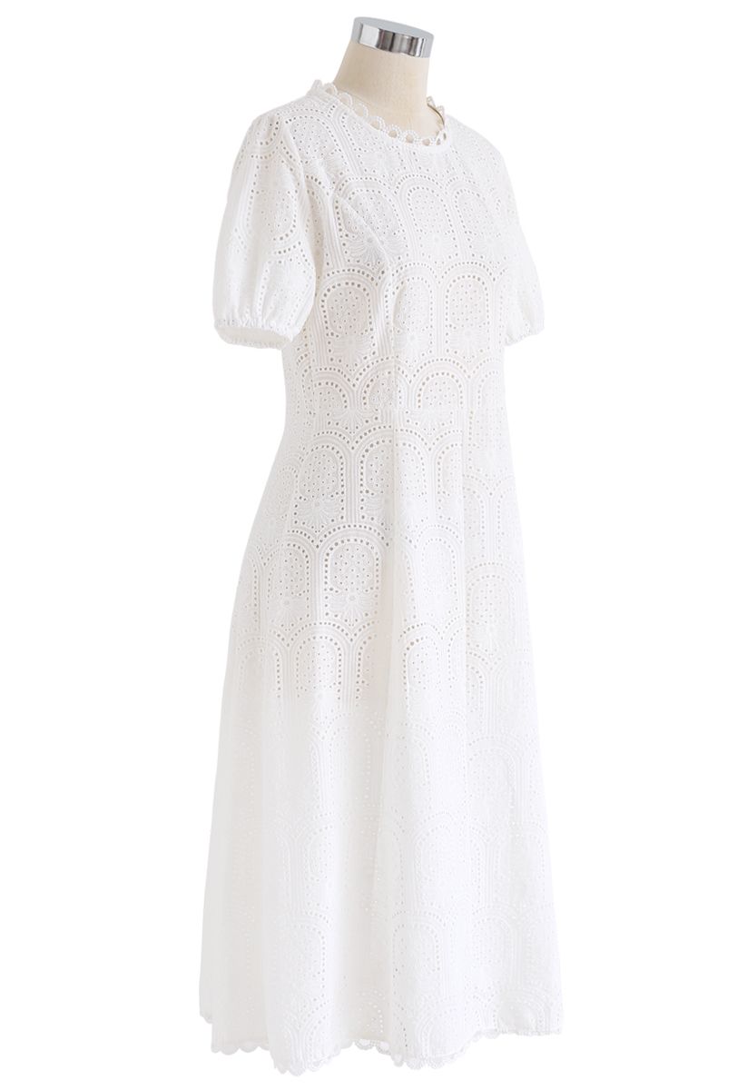 Inverted Tracery Eyelet Embroidered Midi Dress