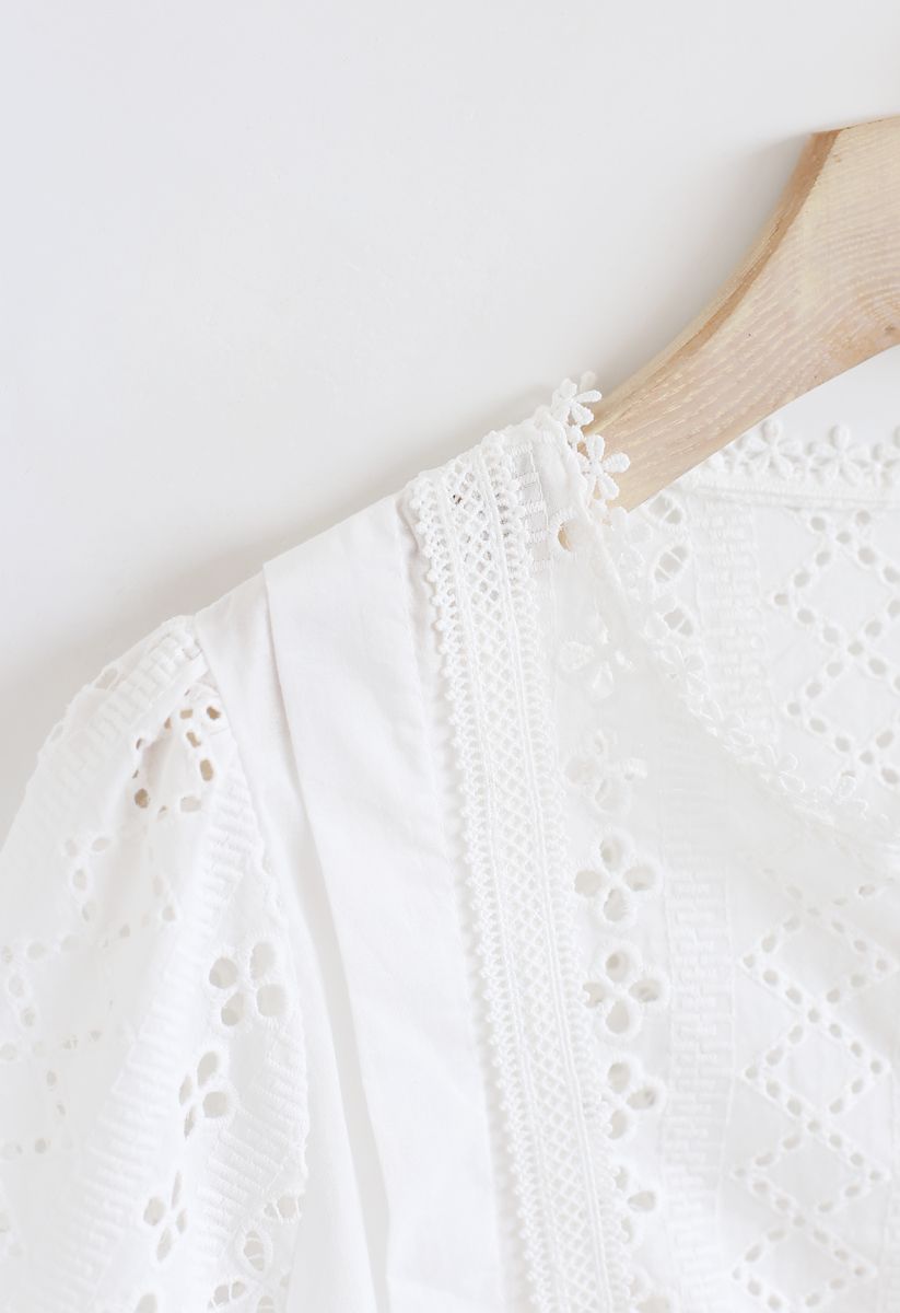 Eyelet Embroidery Crochet Peplum Top in White