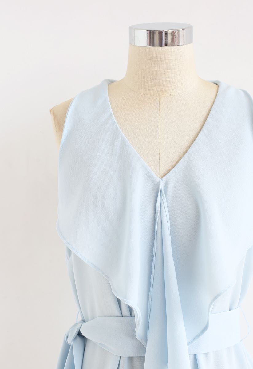 Ruffle Belted Sleeveless Top in Baby Blue - Retro, Indie and Unique Fashion