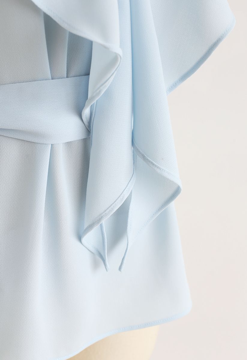 Ruffle Belted Sleeveless Top in Baby Blue