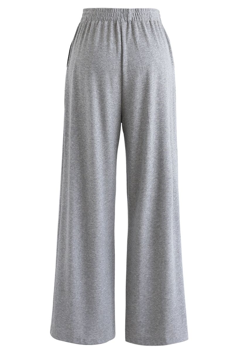 Sparkly Wide-Leg Full-Length Pants in Grey