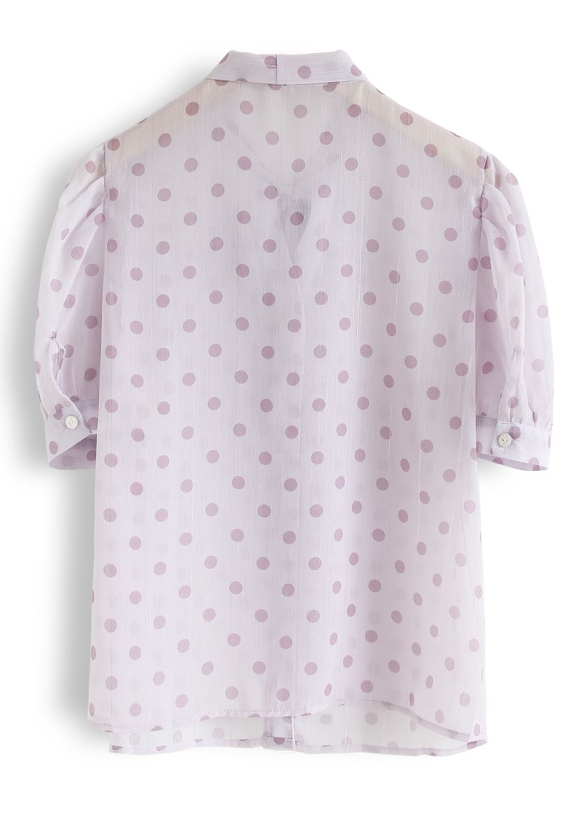 Tie-Neck Dotted Sheer Top in Lilac