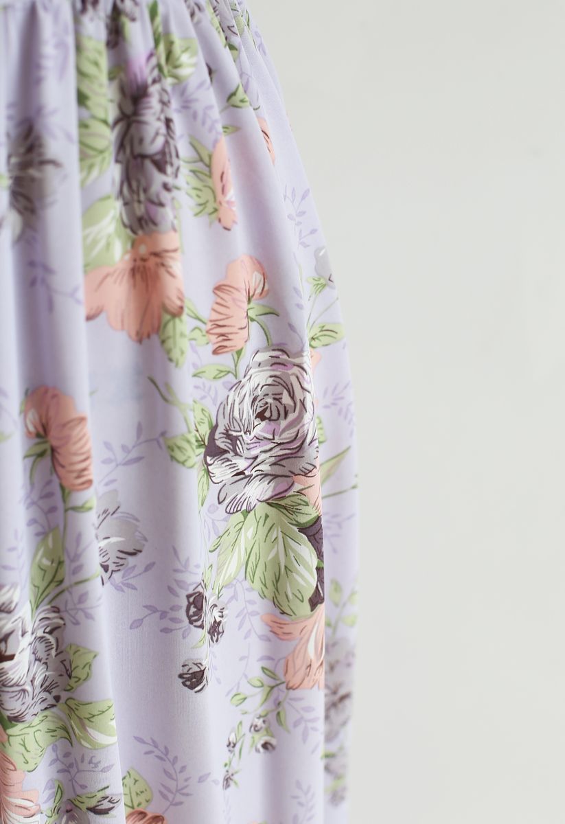 Demure Floral Print Wrapped Maxi Dress in Lavender - Retro, Indie and ...