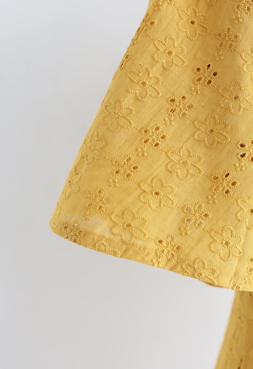 Eyelet Embroidery Button Down Dress in Mustard