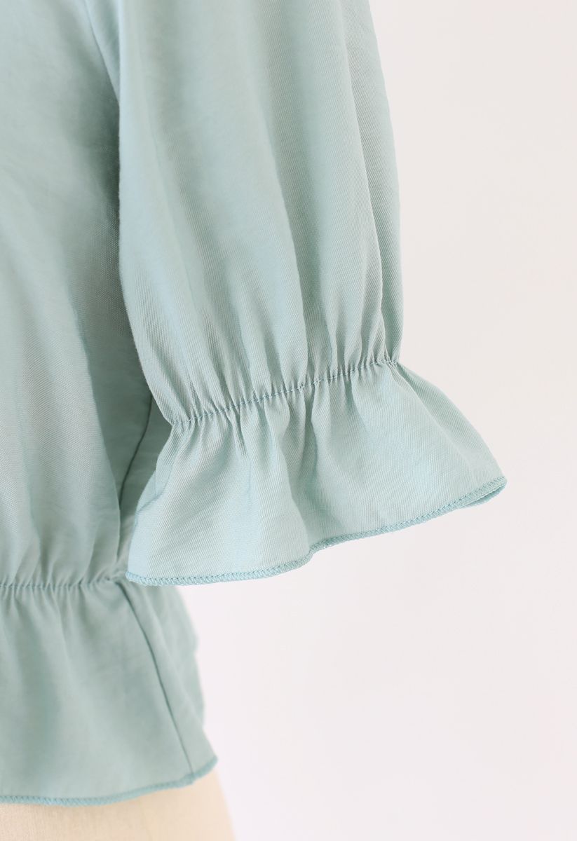 Button Embellished Square Neck Crop Top in Mint