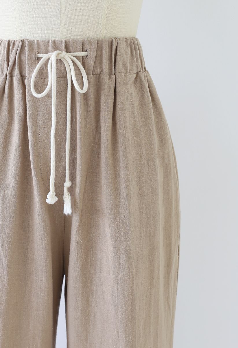 Drawstring Waist Wide-Leg Pants in Linen