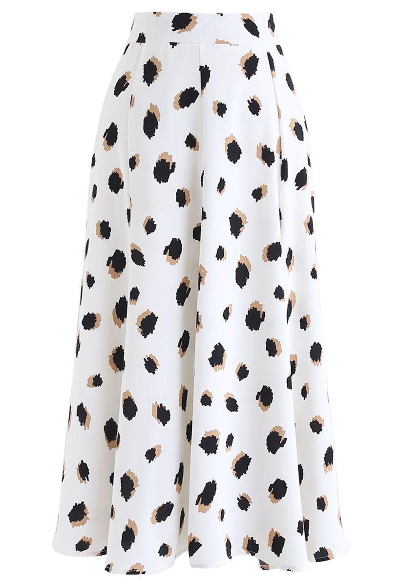 Bicolor Irregular Spots Print Midi Skirt in White - Retro, Indie and ...
