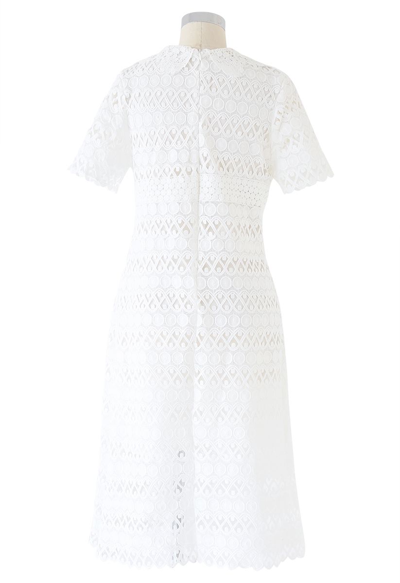 Full Circle and Wavy Lines Crochet Dress in White
