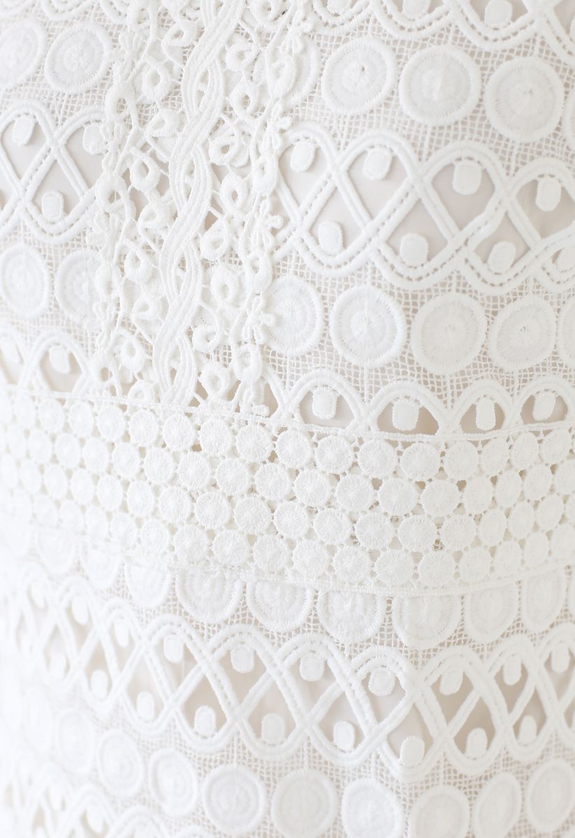 Full Circle and Wavy Lines Crochet Dress in White