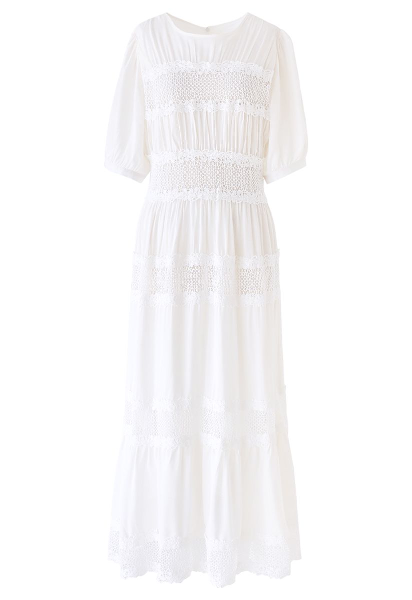 Lace Inserted White Maxi Dress - Retro, Indie and Unique Fashion