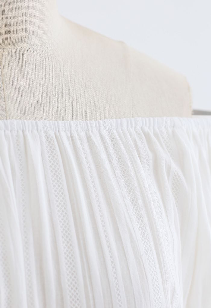 Stripe Embossed Tie-Back Crop Top in White