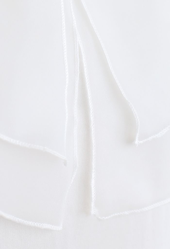 Tiered Organza Trim Sleeveless Top in White