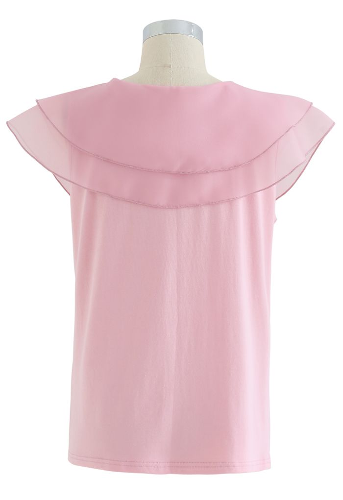 Tiered Organza Trim Sleeveless Top in Pink