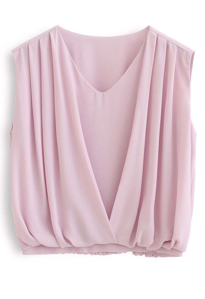 Sleeveless V-Neck Pleated Chiffon Top in Pink - Retro, Indie and Unique ...