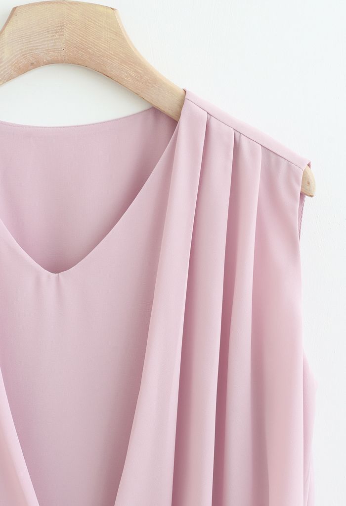 Sleeveless V-Neck Pleated Chiffon Top in Pink