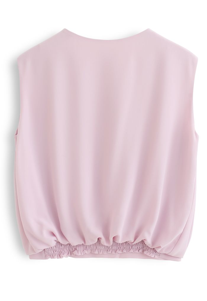 Sleeveless V-Neck Pleated Chiffon Top in Pink