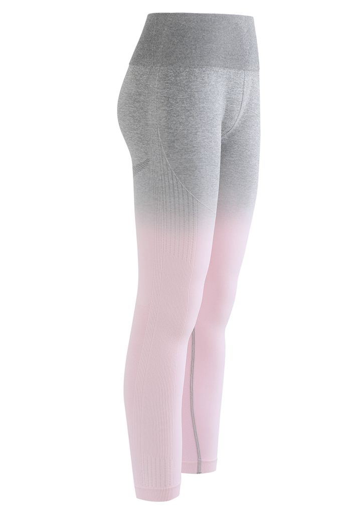 Gradient Medium-Impact Sports Bra and High-Rise Ankle-Length Leggings Set in Light Pink