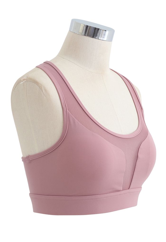 I-Shaped Back Pocket Mesh-Insert Low-Impact Sports Bra in Dusty Pink