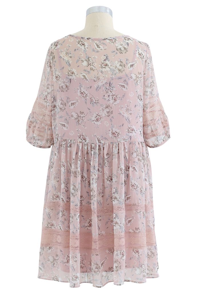 Gossamery Organza Lace Panelled Floral Dolly Dress in Pink