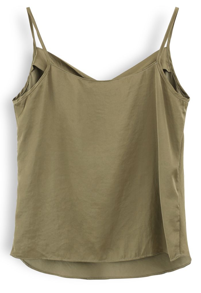Cowl Neck Satin Cami Top in Army Green