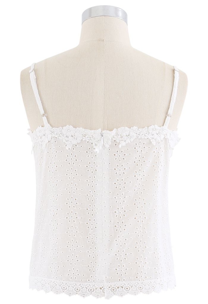 Embroidered Snowflake Eyelet Crop Cami Top
