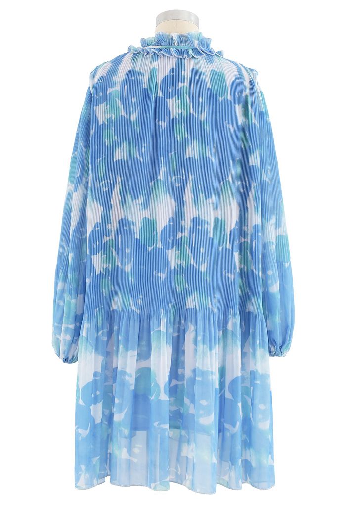 Pleated Ruffle Puff Sleeves Tie-Dye Dolly Dress